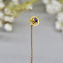 Vintage Old-Cut No Heat Blue Sapphire 15ct/9ct Yellow Gold Stick Pin/Lapel Pin/Tie Pin Boxed