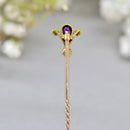 Victorian Purple Amethyst & Seed Pearl 15ct/9ct Yellow Gold Stick Pin/Lapel Pin/Tie Pin Boxed
