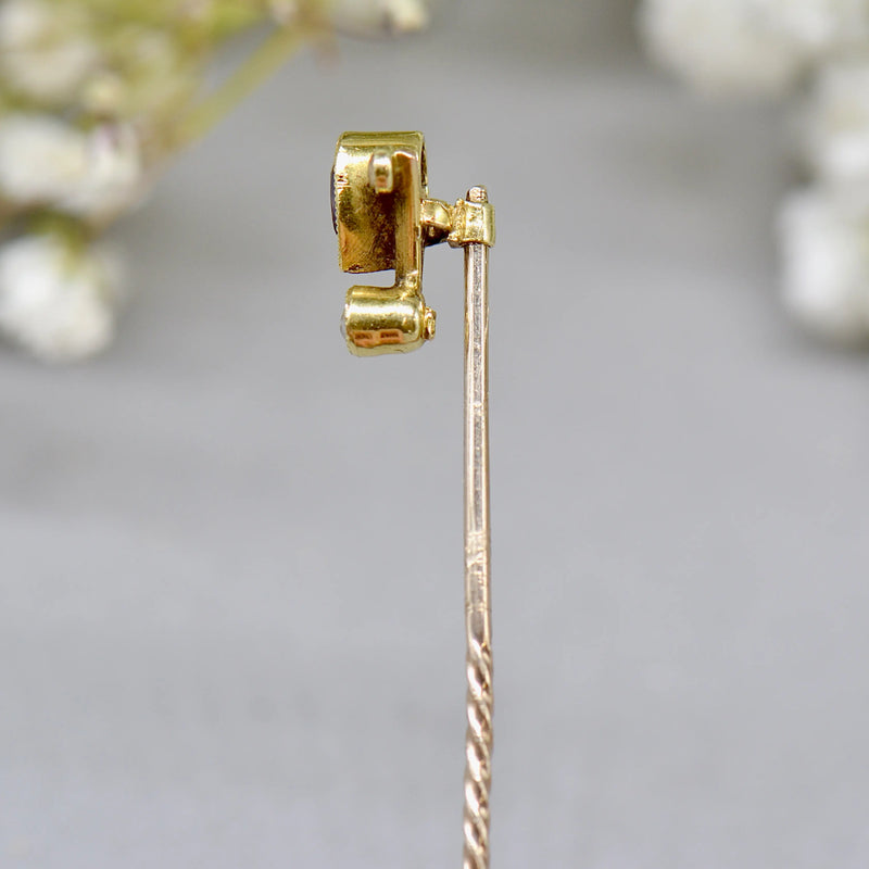 Victorian Purple Amethyst & Seed Pearl 15ct/9ct Yellow Gold Stick Pin/Lapel Pin/Tie Pin Boxed