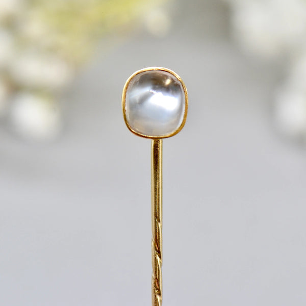 Antique Victorian 9ct Gold Moonstone Cabochon Stick Pin/Lapel Pin/Tie Pin