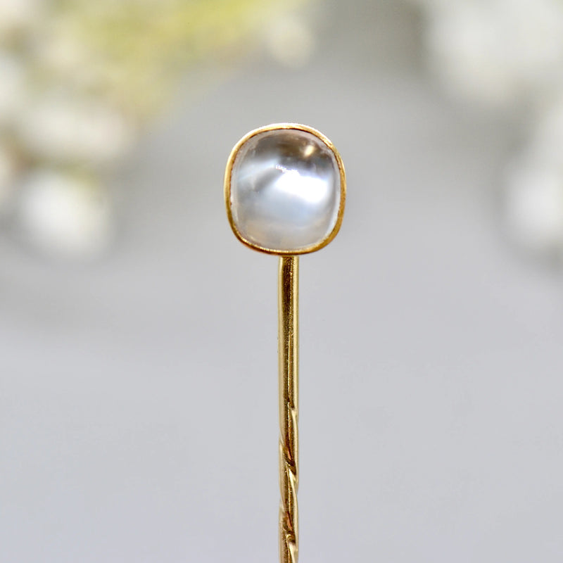Antique Victorian 9ct Gold Moonstone Cabochon Stick Pin/Lapel Pin/Tie Pin