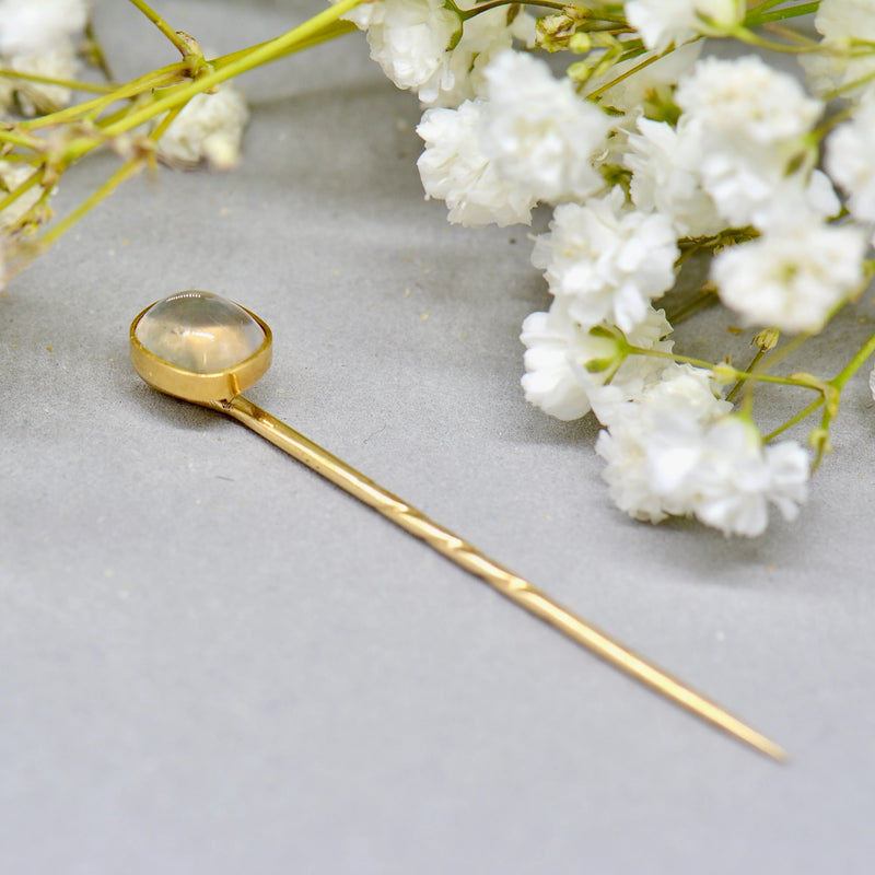 Antique Victorian 9ct Gold Moonstone Cabochon Stick Pin/Lapel Pin/Tie Pin