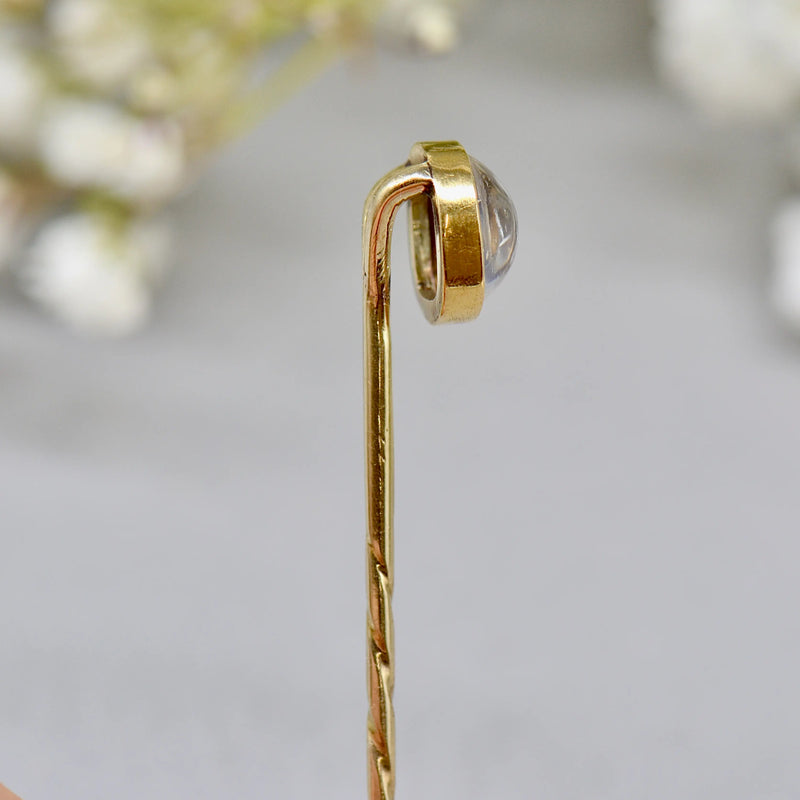 Antique Victorian 9ct Gold Moonstone Cabochon Stick Pin/Lapel Pin/Tie Pin