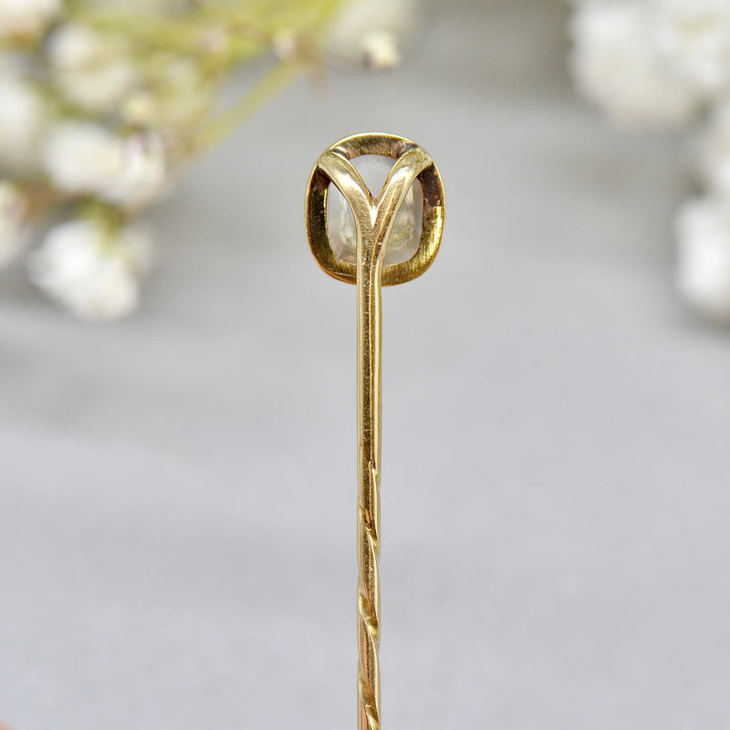 Antique Victorian 9ct Gold Moonstone Cabochon Stick Pin/Lapel Pin/Tie Pin