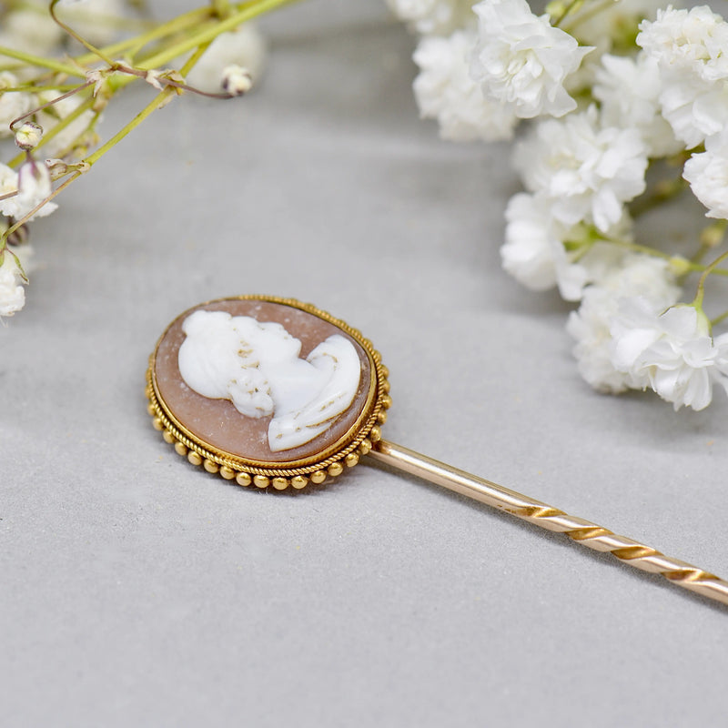 Antique Victorian 9ct Gold Cameo Stick Pin/Lapel Pin/Tie Pin