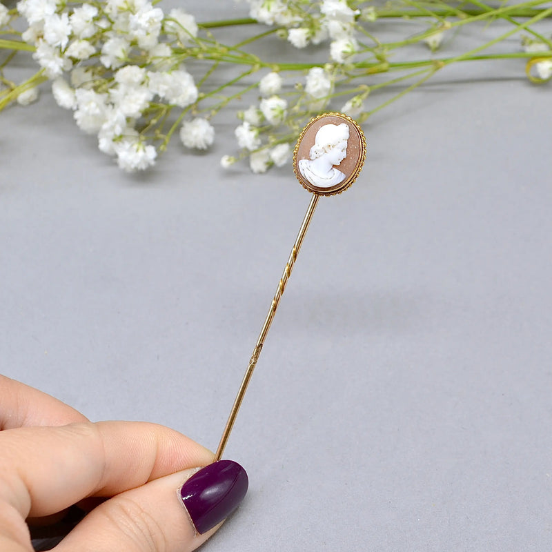 Antique Victorian 9ct Gold Cameo Stick Pin/Lapel Pin/Tie Pin