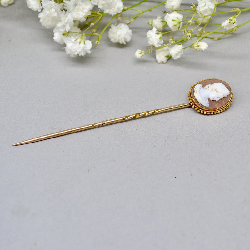 Antique Victorian 9ct Gold Cameo Stick Pin/Lapel Pin/Tie Pin