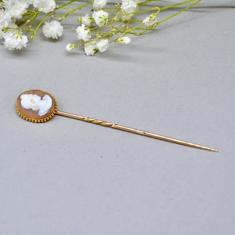 Antique Victorian 9ct Gold Cameo Stick Pin/Lapel Pin/Tie Pin
