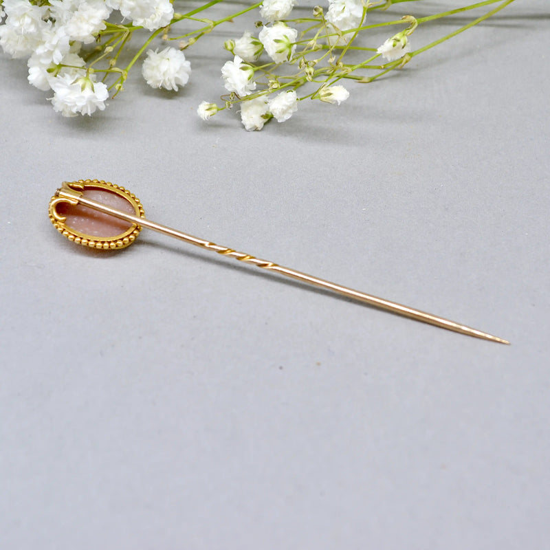 Antique Victorian 9ct Gold Cameo Stick Pin/Lapel Pin/Tie Pin