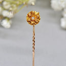 Antique Victorian 15ct/9ct Gold Textured Floral & Seed Pearl Stick Pin/Lapel Pin/Tie Pin Boxed