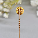 Antique Victorian 15ct/9ct Gold Textured Floral & Seed Pearl Stick Pin/Lapel Pin/Tie Pin Boxed