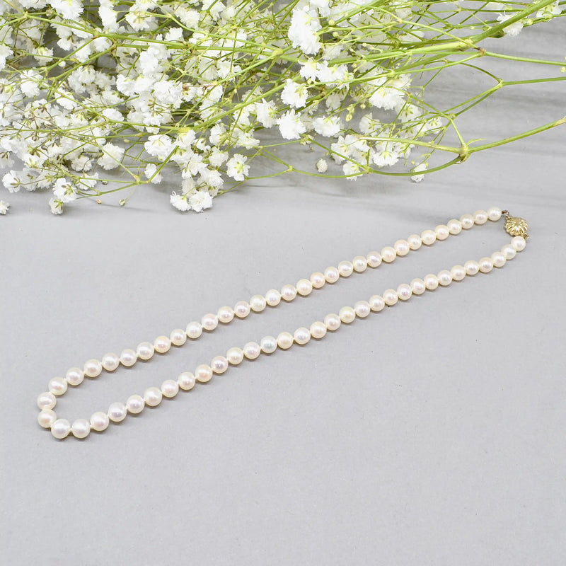 Vintage Akoya Pearl Necklace with 9ct Yellow Gold Flower Clasp (6.5–7 mm)