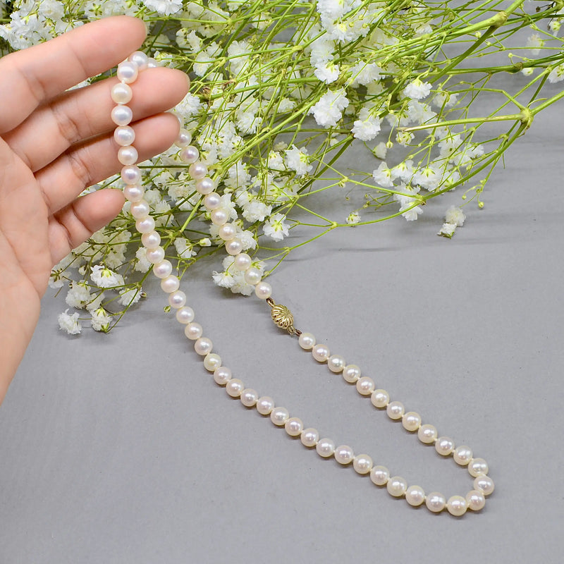 Vintage Akoya Pearl Necklace with 9ct Yellow Gold Flower Clasp (6.5–7 mm)