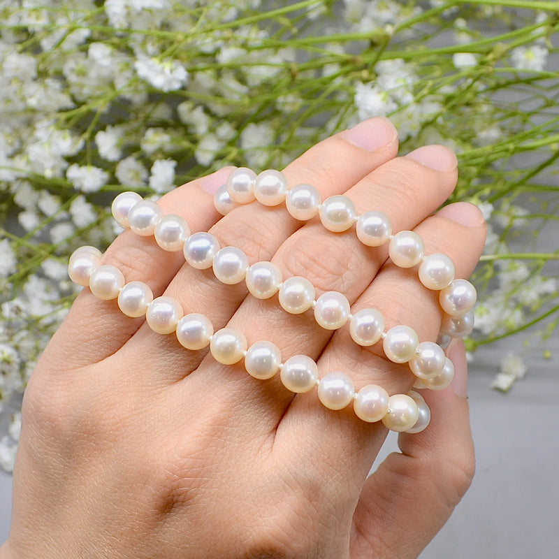 Vintage Akoya Pearl Necklace with 9ct Yellow Gold Flower Clasp (6.5–7 mm)