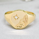Vintage 1970s Diamond Star Signet Ring in 9ct Yellow Gold