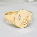 Vintage 1970s Diamond Star Signet Ring in 9ct Yellow Gold