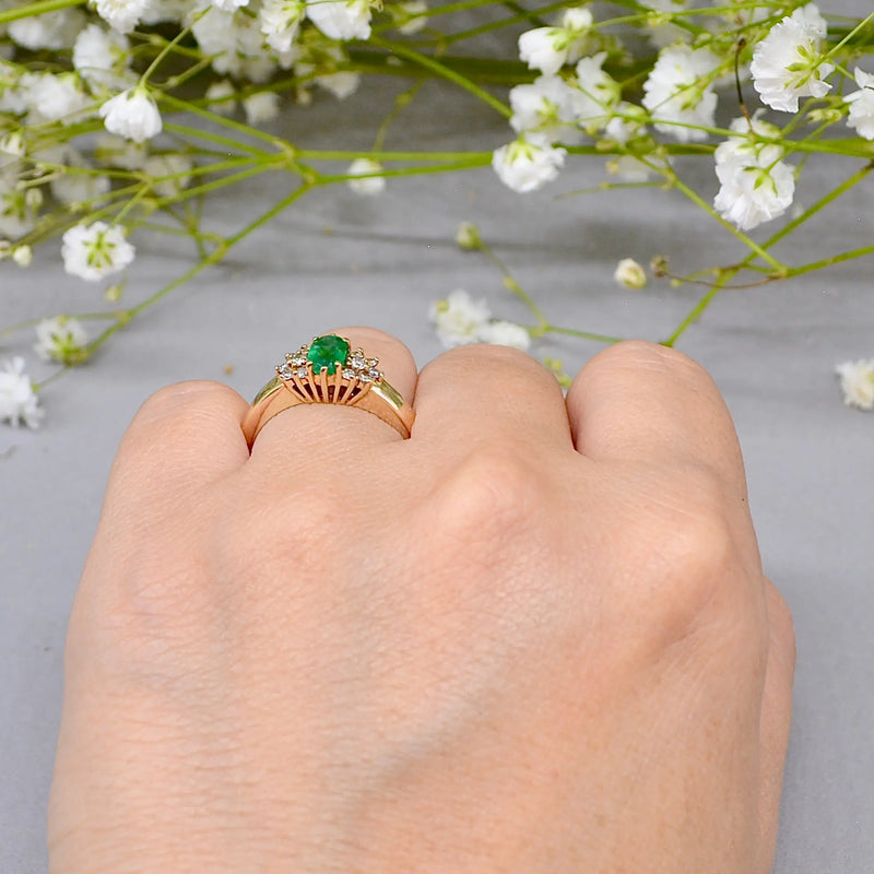 Vintage Emerald and Diamond 9ct Yellow Gold Ring