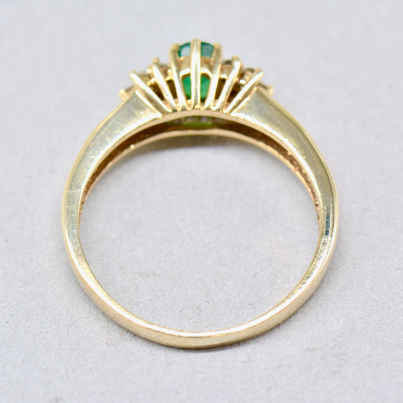 Vintage Emerald and Diamond 9ct Yellow Gold Ring