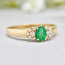 Vintage Emerald and Diamond 9ct Yellow Gold Ring