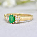 Vintage Emerald and Diamond 9ct Yellow Gold Ring