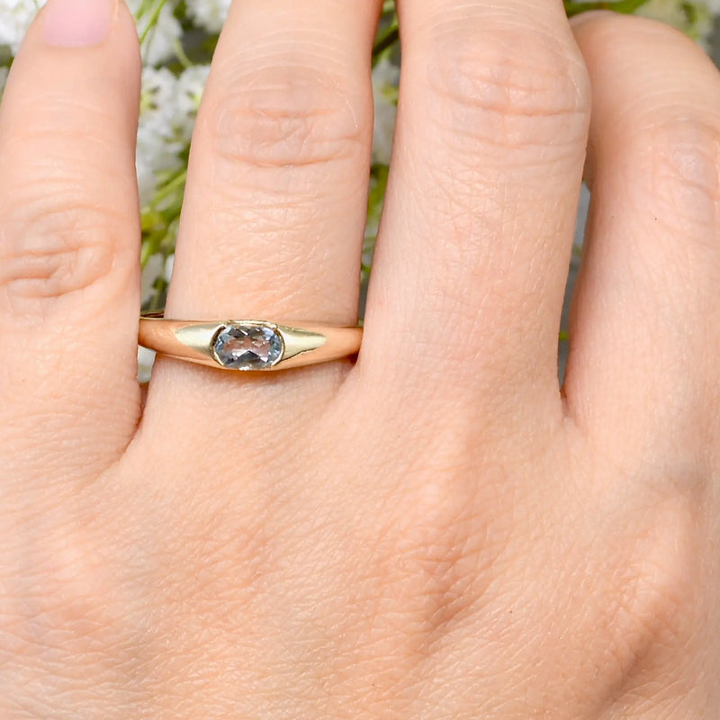 Aquamarine Flush Set 9ct Yellow Gold Stackable Band