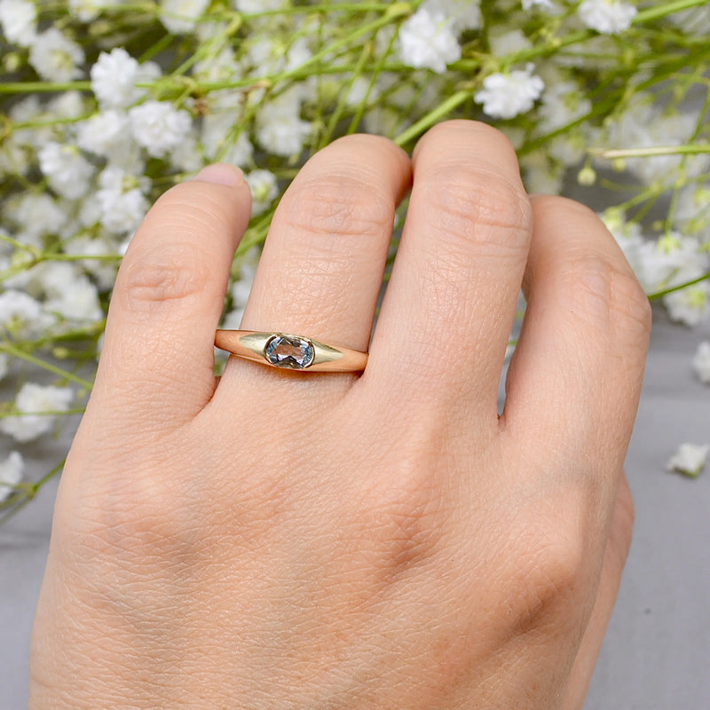 Aquamarine Flush Set 9ct Yellow Gold Stackable Band