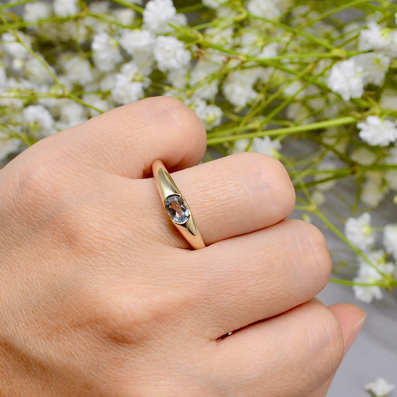 Aquamarine Flush Set 9ct Yellow Gold Stackable Band