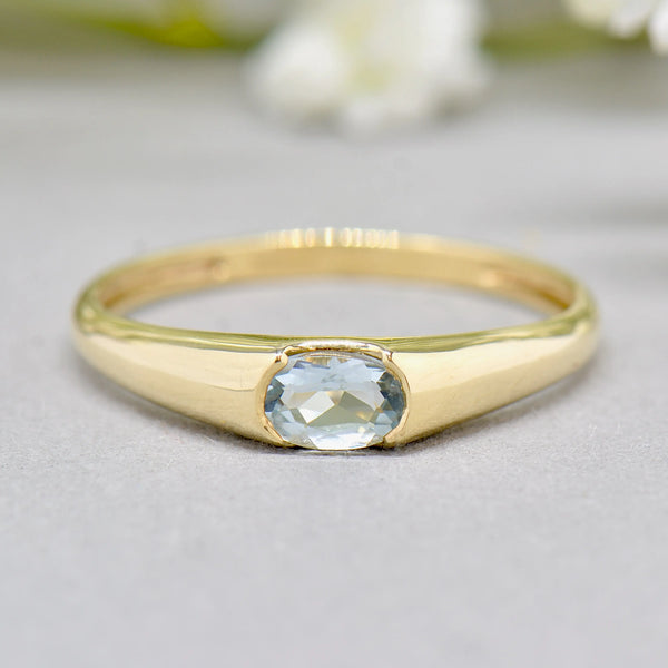 Aquamarine Flush Set 9ct Yellow Gold Stackable Band