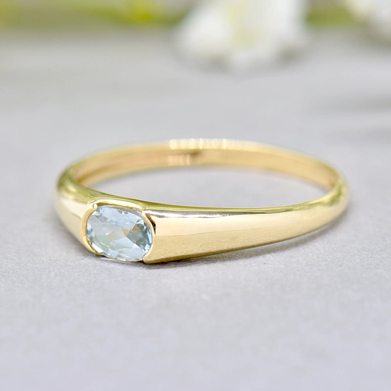 Aquamarine Flush Set 9ct Yellow Gold Stackable Band