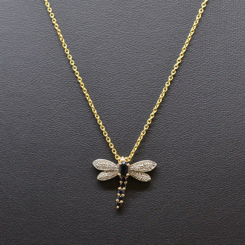 Sapphire and Diamond Dragonfly 9ct Yellow Gold Pendant