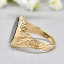 Vintage 1970s Textured Shoulders Bloodstone 9ct Yellow Gold Signet Ring