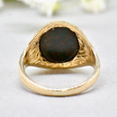 Vintage 1970s Textured Shoulders Bloodstone 9ct Yellow Gold Signet Ring