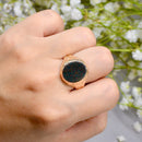 Vintage 1970s Textured Shoulders Bloodstone 9ct Yellow Gold Signet Ring
