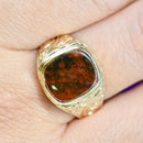 Vintage 1970s Bloodstone Engraved 9ct Yellow Gold Signet Ring