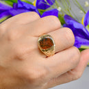 Vintage 1970s Bloodstone Engraved 9ct Yellow Gold Signet Ring