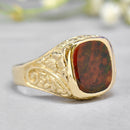 Vintage 1970s Bloodstone Engraved 9ct Yellow Gold Signet Ring