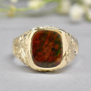 Vintage 1970s Bloodstone Engraved 9ct Yellow Gold Signet Ring