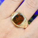 Vintage 1970s Bloodstone Engraved 9ct Yellow Gold Signet Ring