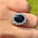 Vintage 1970s 18ct White Gold Sapphire & Diamond Halo Ring (4.79cts)