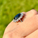 Vintage 1970s 18ct White Gold Sapphire & Diamond Halo Ring (4.79cts)