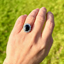 Vintage 1970s 18ct White Gold Sapphire & Diamond Halo Ring (4.79cts)