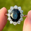 Vintage 1970s 18ct White Gold Sapphire & Diamond Halo Ring (4.79cts)
