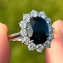 Vintage 1970s 18ct White Gold Sapphire & Diamond Halo Ring (4.79cts)