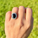 Vintage 1970s 18ct White Gold Sapphire & Diamond Halo Ring (4.79cts)