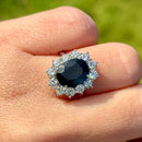 Vintage 1970s 18ct White Gold Sapphire & Diamond Halo Ring (4.79cts)