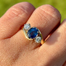Vintage 1990s Blue Sapphire and Diamond 18ct Yellow Gold Trilogy Ring (1.47ct)
