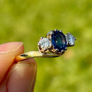 Vintage 1990s Blue Sapphire and Diamond 18ct Yellow Gold Trilogy Ring (1.47ct)