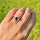 Vintage 1990s Blue Sapphire and Diamond 18ct Yellow Gold Trilogy Ring (1.47ct)