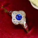 Art Deco 18ct Yellow Gold & Platinum Sapphire & Diamond Daisy Cluster Ring