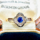 Art Deco 18ct Yellow Gold & Platinum Sapphire & Diamond Daisy Cluster Ring